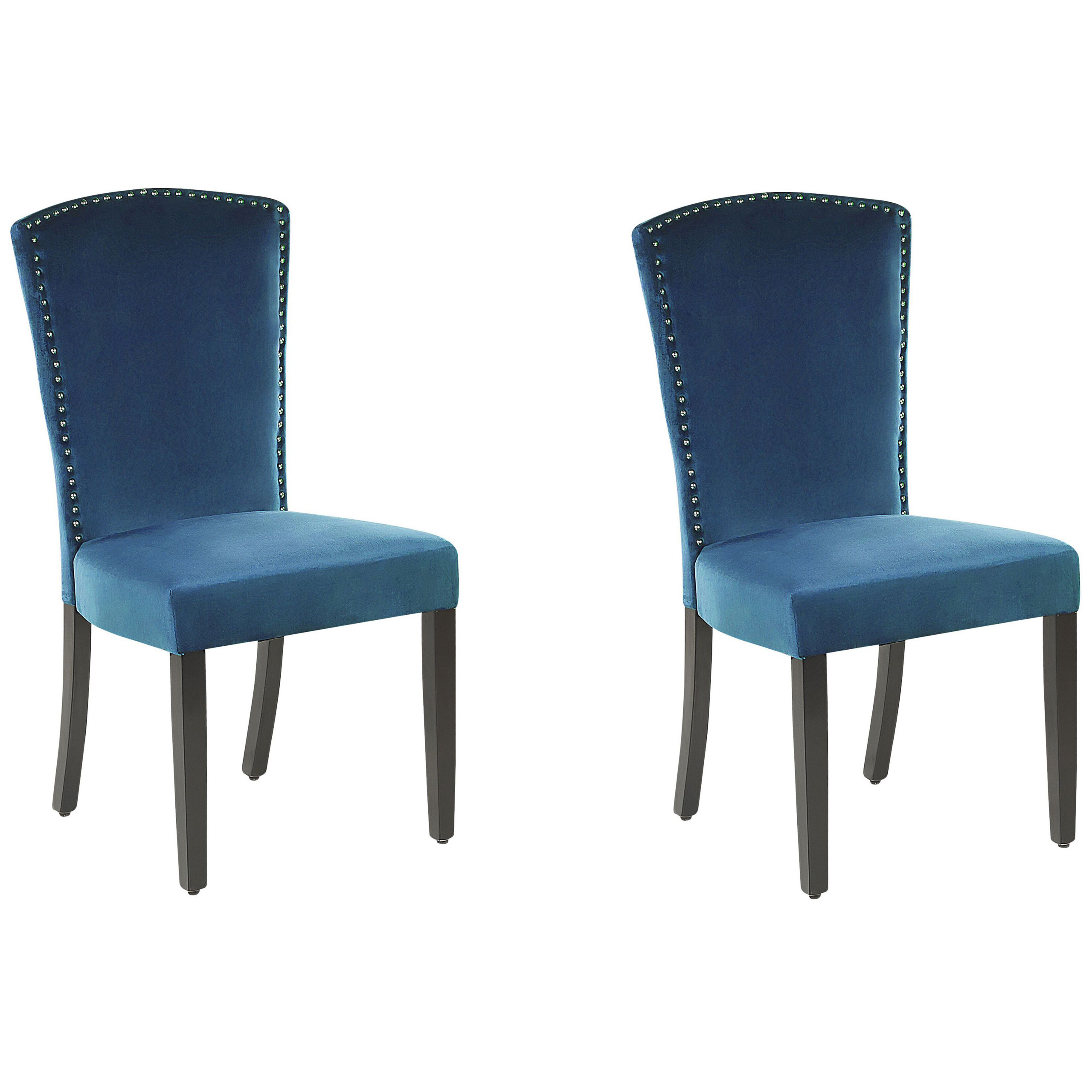 Beliani Sada 2 sametových modrých jídelních židlí PISECO