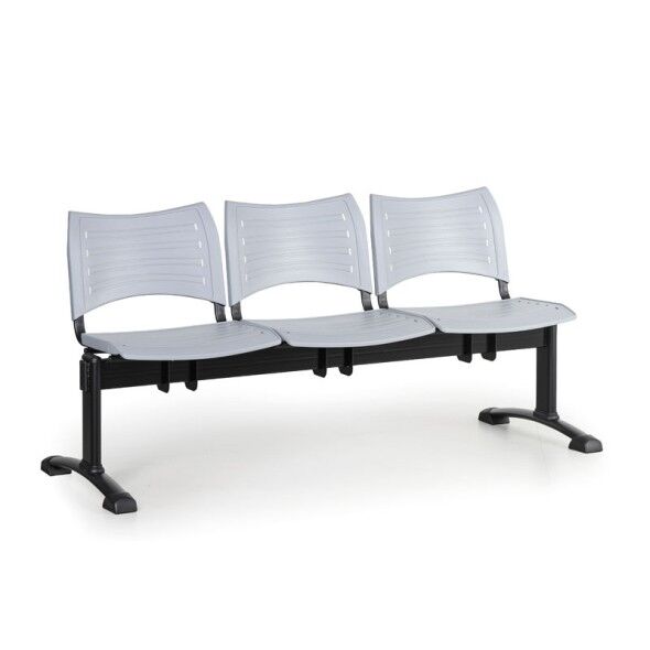 B2B Partner Plastová lavice do čekáren visio, 3-sedák, šedá, černé nohy