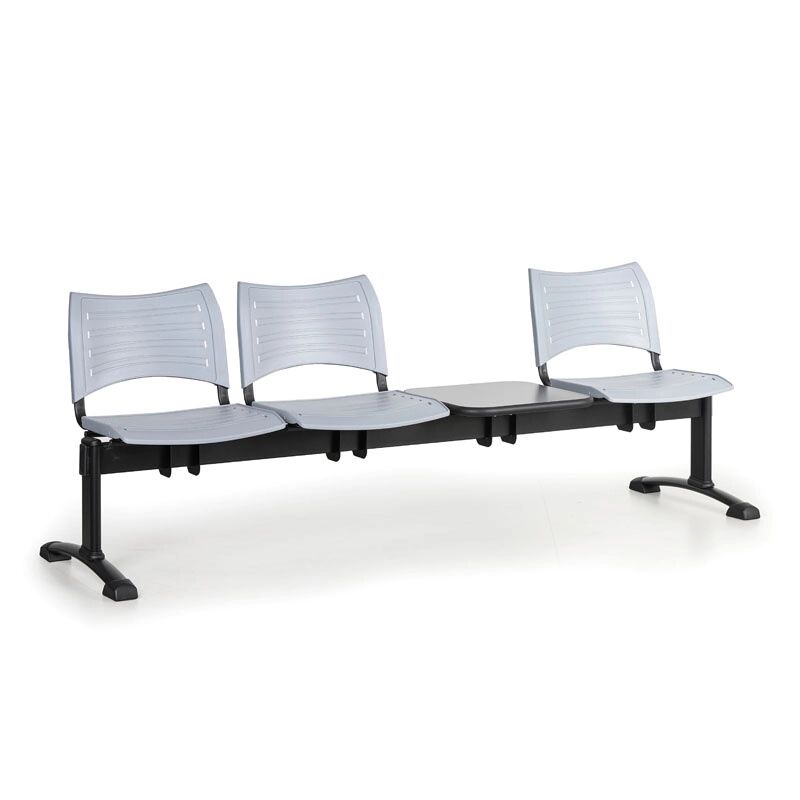 B2B Partner Plastová lavice do čekáren visio, 3-sedák, se stolkem, šedá, černé