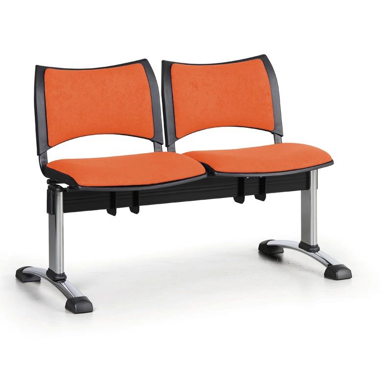 B2B Partner Čalouněné lavice do čekáren smart, 2-sedák, oranžová, chromované nohy