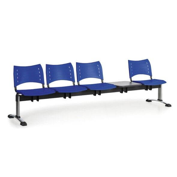 B2B Partner Plastová lavice do čekáren visio, 4-sedák, se stolkem, modrá,
