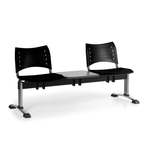 B2B Partner Plastová lavice do čekáren visio, 2-sedák, se stolkem, černá,