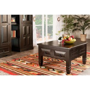 1a Direktimport Couchtisch Mexico Kolonial, quadratisch, 80x80 cm, schwarz-braun lackiert, Kolonialstil