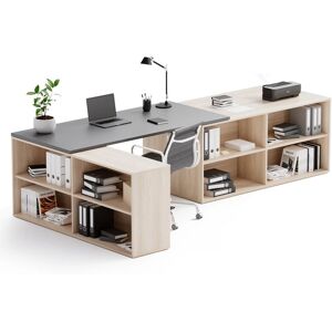 PLAN Büroschreibtisch mit Stauraum BLOCK B02, Eiche natur/Graphit