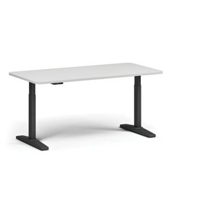 B2B Partner Höhenverstellbarer Schreibtisch, elektrisch, 675-1325 mm, abgerundete Ecken, Tischplatte 1680x800 mm, schwarzes Untergestell, weiß