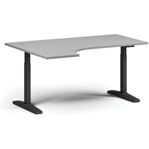 B2B Partner Höhenverstellbarer Schreibtisch, elektrisch, 675-1325 mm, Ecke links, Tischplatte 1600x1200 mm, schwarzes Untergestell, grau