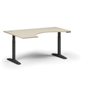 B2B Partner Höhenverstellbarer Schreibtisch, elektrisch, 675-1325 mm, ergonomisch links, Tischplatte 1600x1200 mm, schwarzes Untergestell, Birke
