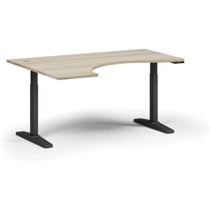 B2B Partner Höhenverstellbarer Schreibtisch, elektrisch, 675-1325 mm, ergonomisch links, Tischplatte 1600x1200 mm, schwarzes Untergestell, Eiche natur