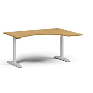 B2B Partner Höhenverstellbarer Schreibtisch, elektrisch, 675-1325 mm, ergonomisch rechts, Tischplatte 1600x1200 mm, weißes Untergestell, Buche