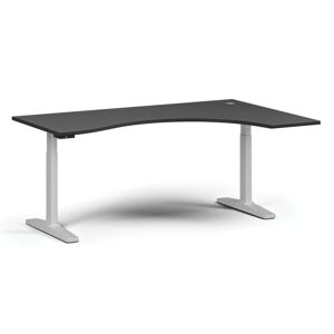 B2B Partner Höhenverstellbarer Schreibtisch, elektrisch, 675-1325 mm, ergonomisch rechts, Tischplatte 1800x1200 mm, weißes Untergestell, graphit