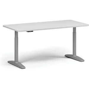 B2B Partner Höhenverstellbarer Schreibtisch OBOL, elektrisch, 675-1325 mm, abgerundete Ecken, Tischplatte 1680x800 mm, graues abgerundetes Untergestell, weiß