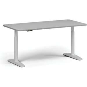 B2B Partner Höhenverstellbarer Schreibtisch OBOL, elektrisch, 675-1325 mm, abgerundete Ecken, Tischplatte 1680x800 mm, weißes abgerundetes Untergestell, grau