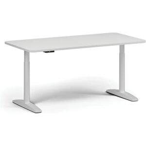 B2B Partner Höhenverstellbarer Schreibtisch OBOL, elektrisch, 675-1325 mm, abgerundete Ecken, Tischplatte 1680x800 mm, weißes abgerundetes Untergestell, weiß