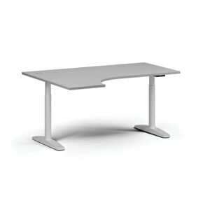 B2B Partner Höhenverstellbarer Schreibtisch OBOL, elektrisch, 675-1325 mm, Ecke links, Tischplatte 1600x1200 mm, weißes abgerundetes Untergestell, grau