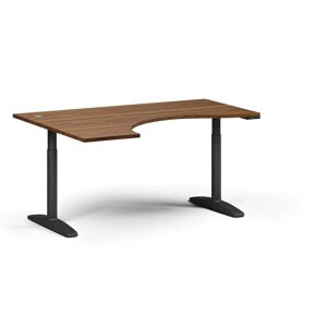 B2B Partner Höhenverstellbarer Schreibtisch OBOL, elektrisch, 675-1325 mm, ergonomisch links, Tischplatte 1600x1200 mm, schwarzes abgerundetes Untergestell, Nussbaum