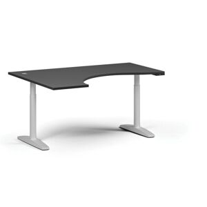 B2B Partner Höhenverstellbarer Schreibtisch OBOL, elektrisch, 675-1325 mm, ergonomisch links, Tischplatte 1600x1200 mm, weißes abgerundetes Untergestell, graphit