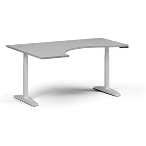 B2B Partner Höhenverstellbarer Schreibtisch OBOL, elektrisch, 675-1325 mm, ergonomisch links, Tischplatte 1600x1200 mm, weißes abgerundetes Untergestell, grau