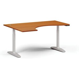 B2B Partner Höhenverstellbarer Schreibtisch OBOL, elektrisch, 675-1325 mm, ergonomisch links, Tischplatte 1600x1200 mm, weißes abgerundetes Untergestell, Kirsche