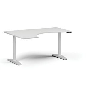B2B Partner Höhenverstellbarer Schreibtisch OBOL, elektrisch, 675-1325 mm, ergonomisch links, Tischplatte 1600x1200 mm, weißes abgerundetes Untergestell, weiß