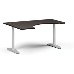 B2B Partner Höhenverstellbarer Schreibtisch OBOL, elektrisch, 675-1325 mm, ergonomisch links, Tischplatte 1600x1200 mm, weißes abgerundetes Untergestell, Wenge