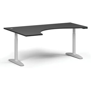 B2B Partner Höhenverstellbarer Schreibtisch OBOL, elektrisch, 675-1325 mm, ergonomisch links, Tischplatte 1880x1200 mm, weißes abgerundetes Untergestell, graphit