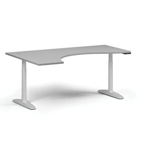 B2B Partner Höhenverstellbarer Schreibtisch OBOL, elektrisch, 675-1325 mm, ergonomisch links, Tischplatte 1880x1200 mm, weißes abgerundetes Untergestell, grau