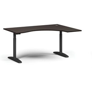 B2B Partner Höhenverstellbarer Schreibtisch OBOL, elektrisch, 675-1325 mm, ergonomisch rechts, Tischplatte 1600x1200 mm, schwarzes abgerundetes Untergestell, Wenge