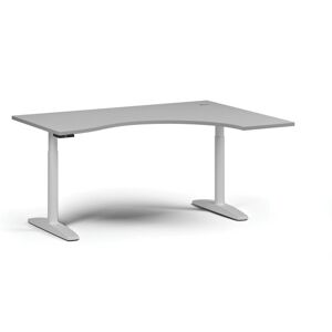 B2B Partner Höhenverstellbarer Schreibtisch OBOL, elektrisch, 675-1325 mm, ergonomisch rechts, Tischplatte 1600x1200 mm, weißes abgerundetes Untergestell, grau