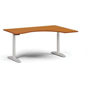 B2B Partner Höhenverstellbarer Schreibtisch OBOL, elektrisch, 675-1325 mm, ergonomisch rechts, Tischplatte 1600x1200 mm, weißes abgerundetes Untergestell, Kirsche