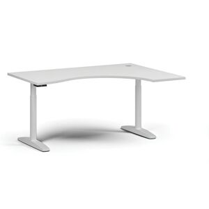 B2B Partner Höhenverstellbarer Schreibtisch OBOL, elektrisch, 675-1325 mm, ergonomisch rechts, Tischplatte 1600x1200 mm, weißes abgerundetes Untergestell, weiß