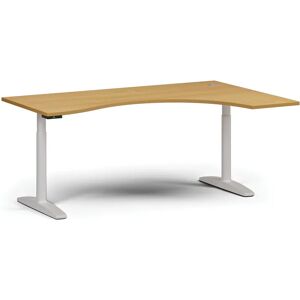 B2B Partner Höhenverstellbarer Schreibtisch OBOL, elektrisch, 675-1325 mm, ergonomisch rechts, Tischplatte 1800x1200 mm, weißes abgerundetes Untergestell, Buche