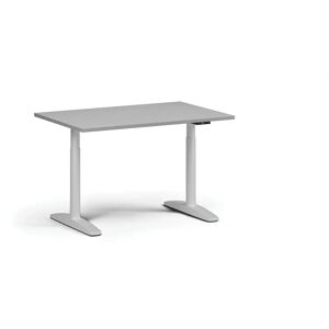 B2B Partner Höhenverstellbarer Schreibtisch OBOL, elektrisch, 675-1325 mm, Tischplatte 1200x800 mm, weißes abgerundetes Untergestell, grau