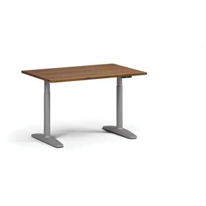 B2B Partner Höhenverstellbarer Schreibtisch OBOL, elektrisch, 675-1325 mm, Tischplatte 1280x800 mm, graues abgerundetes Untergestell, Nussbaum
