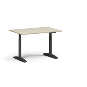B2B Partner Höhenverstellbarer Schreibtisch OBOL, elektrisch, 675-1325 mm, Tischplatte 1280x800 mm, schwarzes abgerundetes Untergestell, Birke