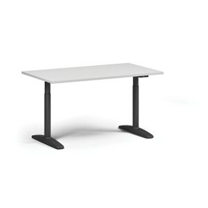B2B Partner Höhenverstellbarer Schreibtisch OBOL, elektrisch, 675-1325 mm, Tischplatte 1400x800 mm, schwarzes abgerundetes Untergestell, weiß