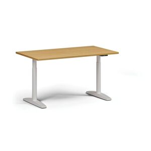 B2B Partner Höhenverstellbarer Schreibtisch OBOL, elektrisch, 675-1325 mm, Tischplatte 1400x800 mm, weißes abgerundetes Untergestell, Buche