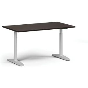 B2B Partner Höhenverstellbarer Schreibtisch OBOL, elektrisch, 675-1325 mm, Tischplatte 1400x800 mm, weißes abgerundetes Untergestell, Wenge