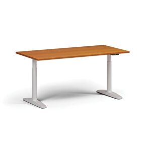 B2B Partner Höhenverstellbarer Schreibtisch OBOL, elektrisch, 675-1325 mm, Tischplatte 1600x800 mm, weißes abgerundetes Untergestell, Kirsche