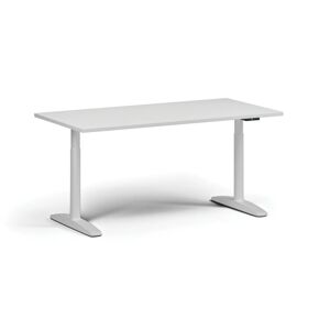 B2B Partner Höhenverstellbarer Schreibtisch OBOL, elektrisch, 675-1325 mm, Tischplatte 1600x800 mm, weißes abgerundetes Untergestell, weiß
