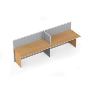 B2B Partner Tischtrennwand-Set mit geradem Tisch PRIMO, geöffnet, Textil, 2 Plätze, Birke