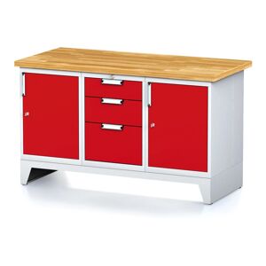 Alfa 3 Werkbank MECHANIC, 1500x700x880 mm, 1x 3 Schubladencontainer, 2x Schrank, grau/rot