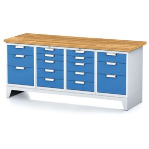 Alfa 3 Werkbank MECHANIC, 2000x700x880 mm, 2x 5 Schubladencontainer, 2x 3 Schubladencontainer, grau/blau