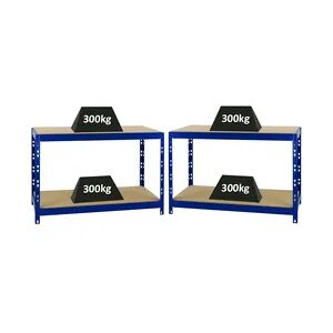 PROREGAL Mega Deal   2x Werkbank Tiger   300 kg pro Fachboden   HxBxT 90x140x60 cm   Blau   Arbeitstisch Werkstatttisch