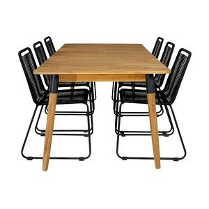 Julian Gartenset Tisch 100x210cm und 6 Stühle stabelS Lindos schwarz, natur.