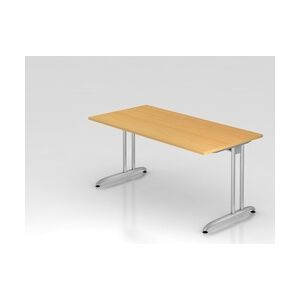 PROREGAL Schreibtisch Markku   Buche   BxT 160x80cm   Arbeitshöhe 72cm   höhenjustierbar 0-10 mm   C-Fuß-Gestell Silber   Bürotisch