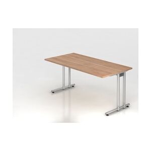 PROREGAL Schreibtisch Mauno   Nussbaum   BxT 160x80cm   Arbeitshöhe 72cm   höhenjustierbar 0-10 mm   C-Fuß-Gestell Silber   Bürotisch