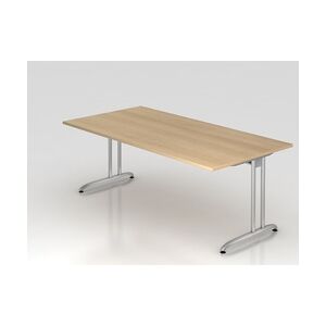 PROREGAL Schreibtisch Markku   Eiche   BxT 200x100cm   Arbeitshöhe 72cm   höhenjustierbar 0-10 mm   C-Fuß-Gestell Silber   Bürotisch