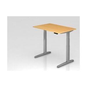 PROREGAL Sitz-Steh-Schreibtisch Pekka   Buche   Silber GestellBxT 120x80cm   Höhe 65-130cm   elektrisch stufenlos höhenverstellbar   C-Fuß Gestell