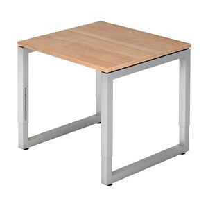 bümö höhenverstellbarer Schreibtisch R-Serie 80x80 cm in Nussbaum, Gestell in Silber - PC Tisch klein für's Büro manuell höhenverstellbar,