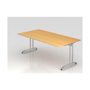 PROREGAL Schreibtisch Markku   Buche   BxT 200x100cm   Arbeitshöhe 72cm   höhenjustierbar 0-10 mm   C-Fuß-Gestell Silber   Bürotisch